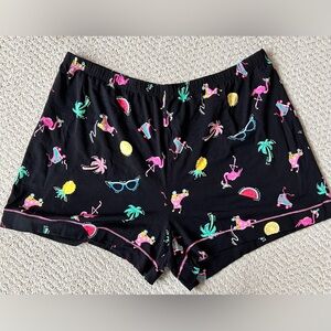 Cuddl Duds Women’s Lounge Shorts (only) Tropical Flamingo Print Black Size L